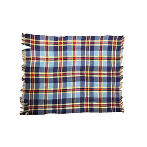 Vintage Troy Robe 100% Virgin Wool Blanket Plaid Tartan Throw Fringe Blue Red